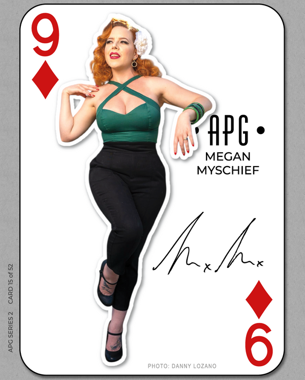 52 Card Pinup - Card 15 - Megan Myschief - 9 of Diamonds