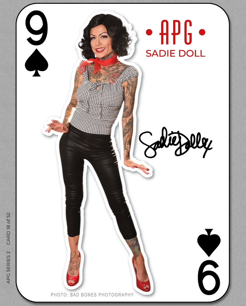52 Card Pinup - Card 18 - Sadie Doll - 9 of Spades