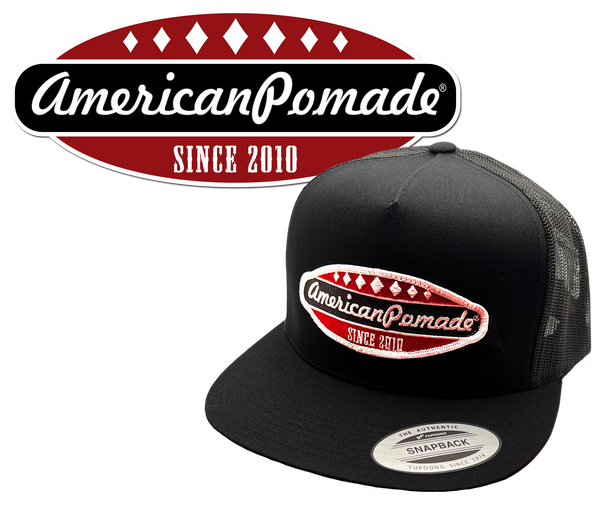 American Pomade Diamond Script Hat · Trucker · Flat Bill Snapback · Black