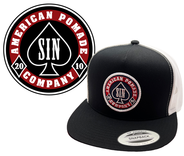 American Pomade SIN Hat · Trucker · Flat Bill Snapback · Black/White