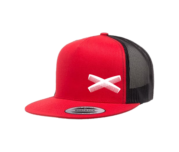 American Pomade CrossCombs Hat · Trucker · Flat Bill Snapback · Red/Black